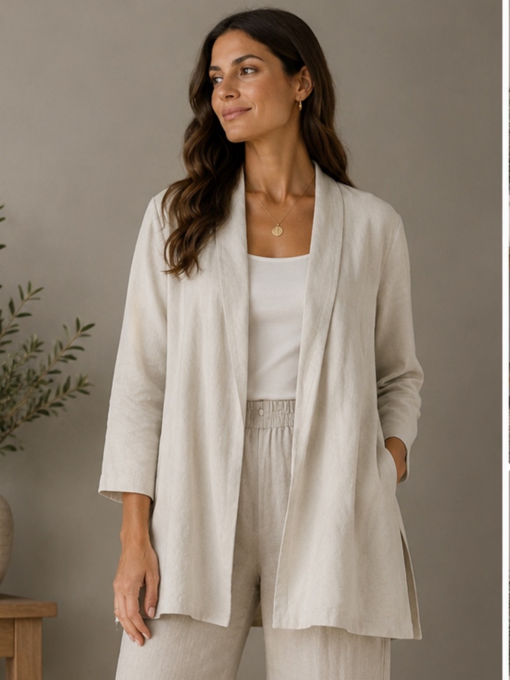 Eileen fisher Sofwn organic cotton cream side slits jacket XL new Lagan look